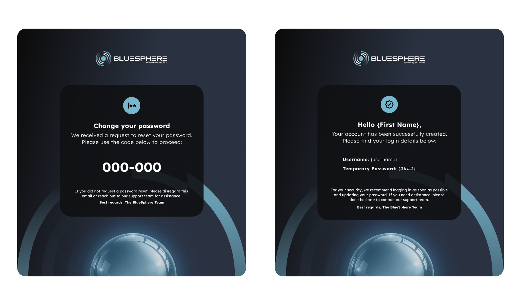 Sistema de notificaciones y correos electrónicos de la plataforma BlueSphere.