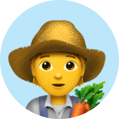 Caricatura de una persona con sombrero de paja sosteniendo zanahorias frescas con hojas verdes.