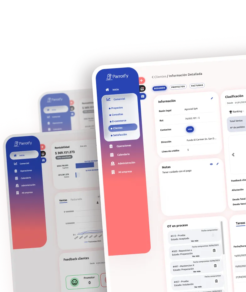 Interfaz de usuario de la aplicación Nico con panel lateral azul, mostrando resumen de clientes, pólizas, siniestros, deudas y gráficos de prima vendida y comisión estimada.