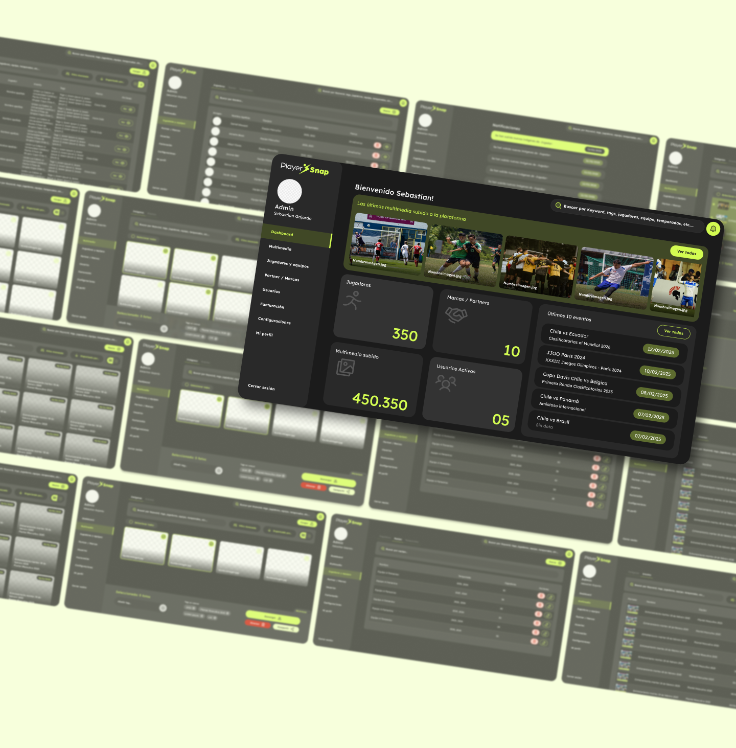 Interfaces varias de la plataforma PlayerSnap.