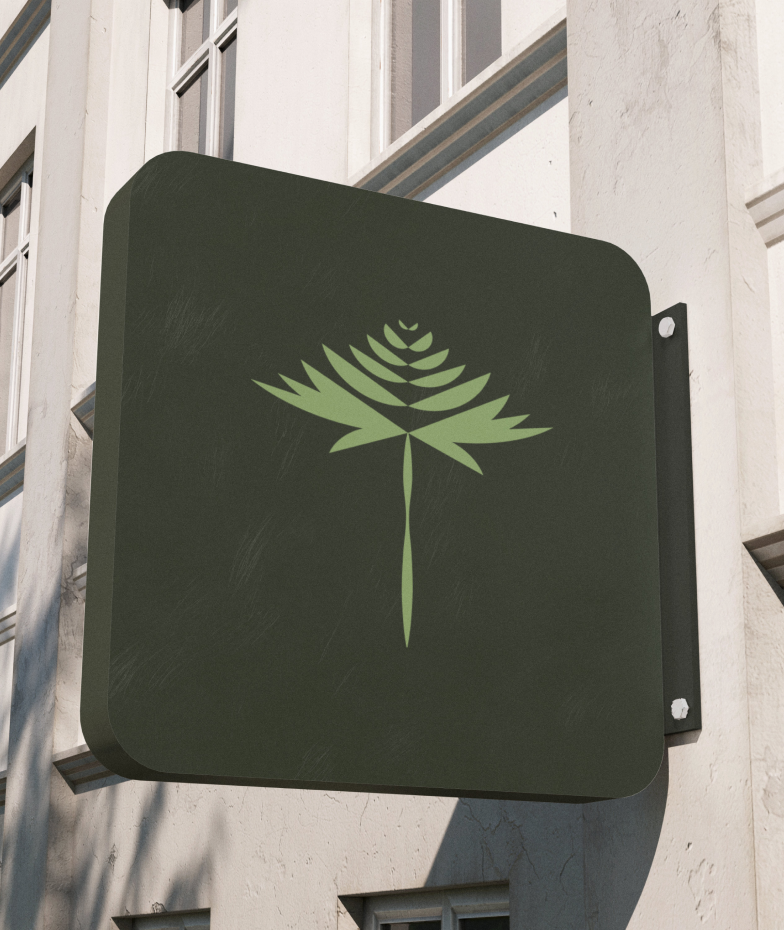 Letrero exterior con el logo de Portal Pehuén aplicado en señalética urbana.