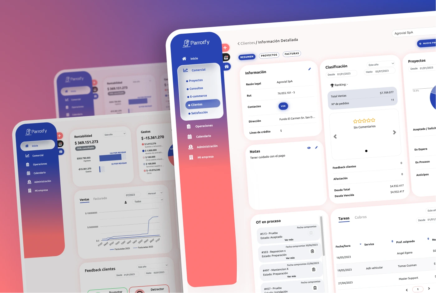 Pantalla del ERP Parrotfy para PYMEs diseñado por Erika Pinedo