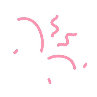 Icono de un confeti blanco con cintas y serpentinas rosadas celebrando.