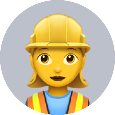 Emoji de mujer con casco amarillo y chaleco de seguridad naranja, representando a una ingeniera o trabajadora de construcción.