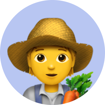 Icono de agricultor con sombrero de paja sosteniendo zanahorias frescas con hojas verdes.