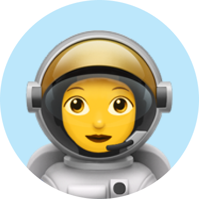 Emoji de astronauta con casco y traje espacial blanco sobre fondo azul.